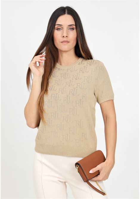 T-shirt a manica corta beige da donna con logo monogram LAUREN RALPH LAUREN | 200909156001BROWN